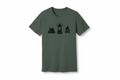 "Tent. Lantern. Campfire." Graphic T-Shirt - Athletic Heather - Sloth & Duck