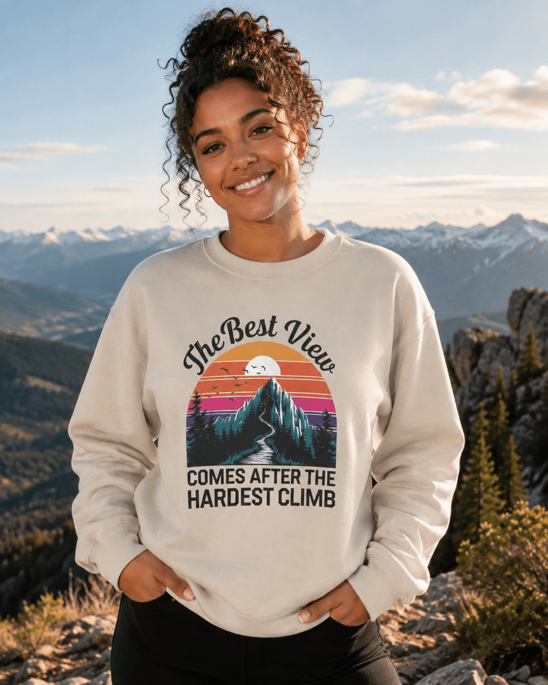 The Best View Comes After the Hardest Climb Sweatshirt -Military Green - Sloth & Duck