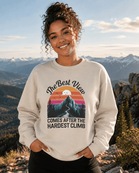 The Best View Comes After the Hardest Climb Sweatshirt -Military Green - Sloth & Duck