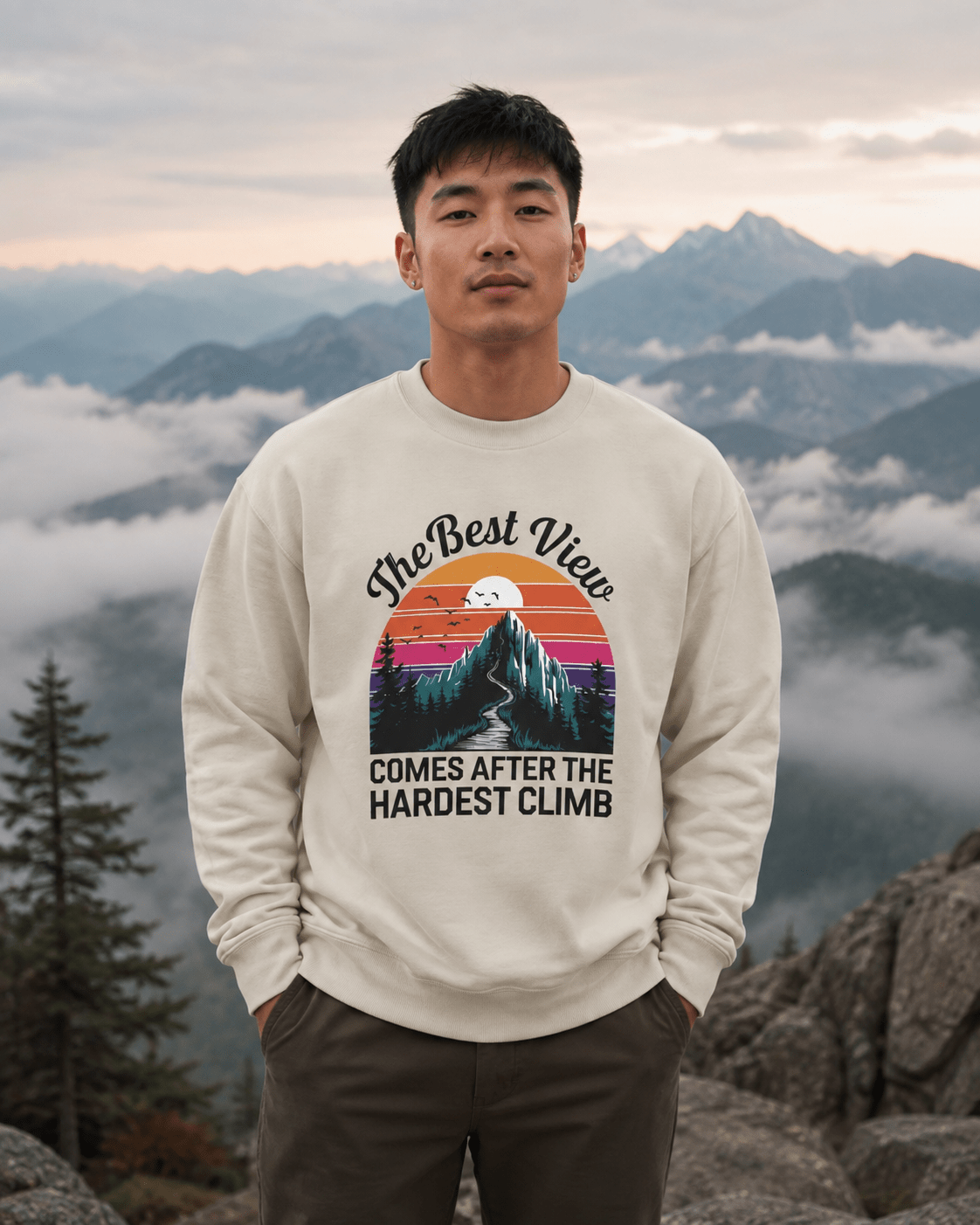 The Best View Comes After the Hardest Climb Sweatshirt -Military Green - Sloth & Duck