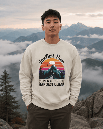 The Best View Comes After the Hardest Climb Sweatshirt -Military Green - Sloth & Duck