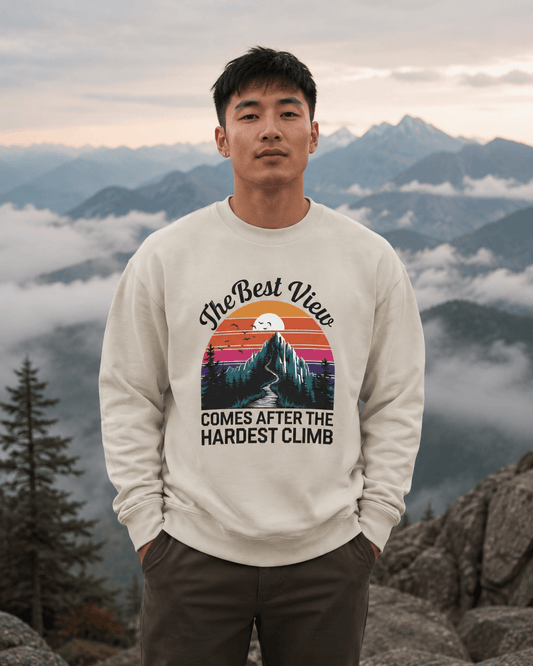 The Best View Comes After the Hardest Climb Sweatshirt -Military Green - Sloth & Duck