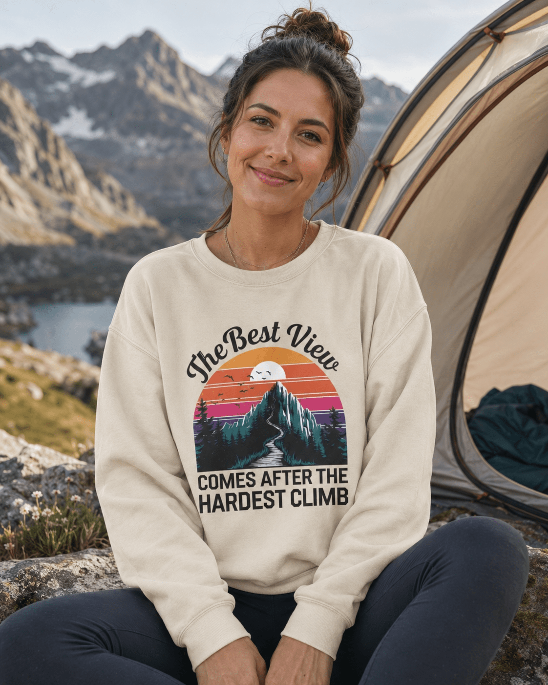 The Best View Comes After the Hardest Climb Sweatshirt -Military Green - Sloth & Duck