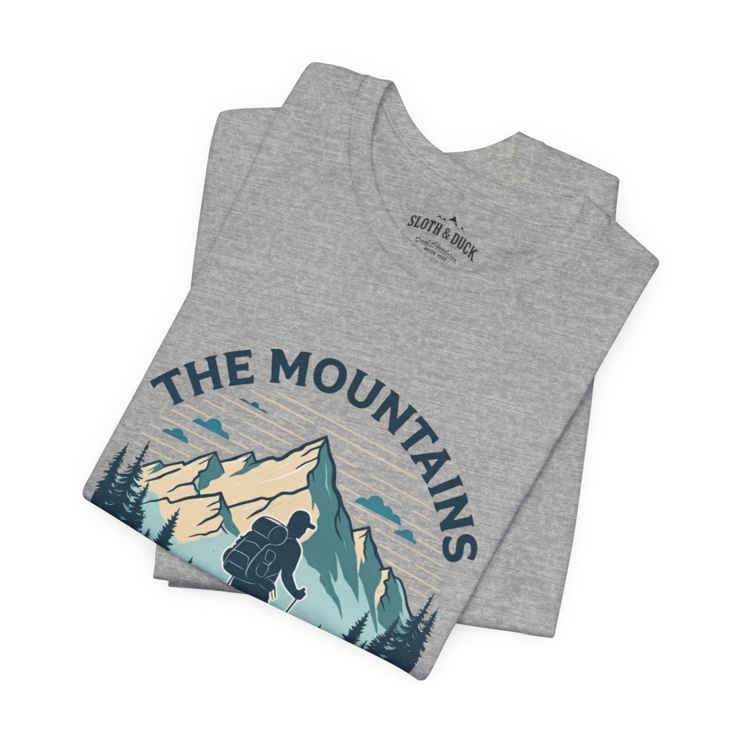 "The Mountains Are Calling" Men's T-Shirt - Athletic Heather - Sloth & Duck
