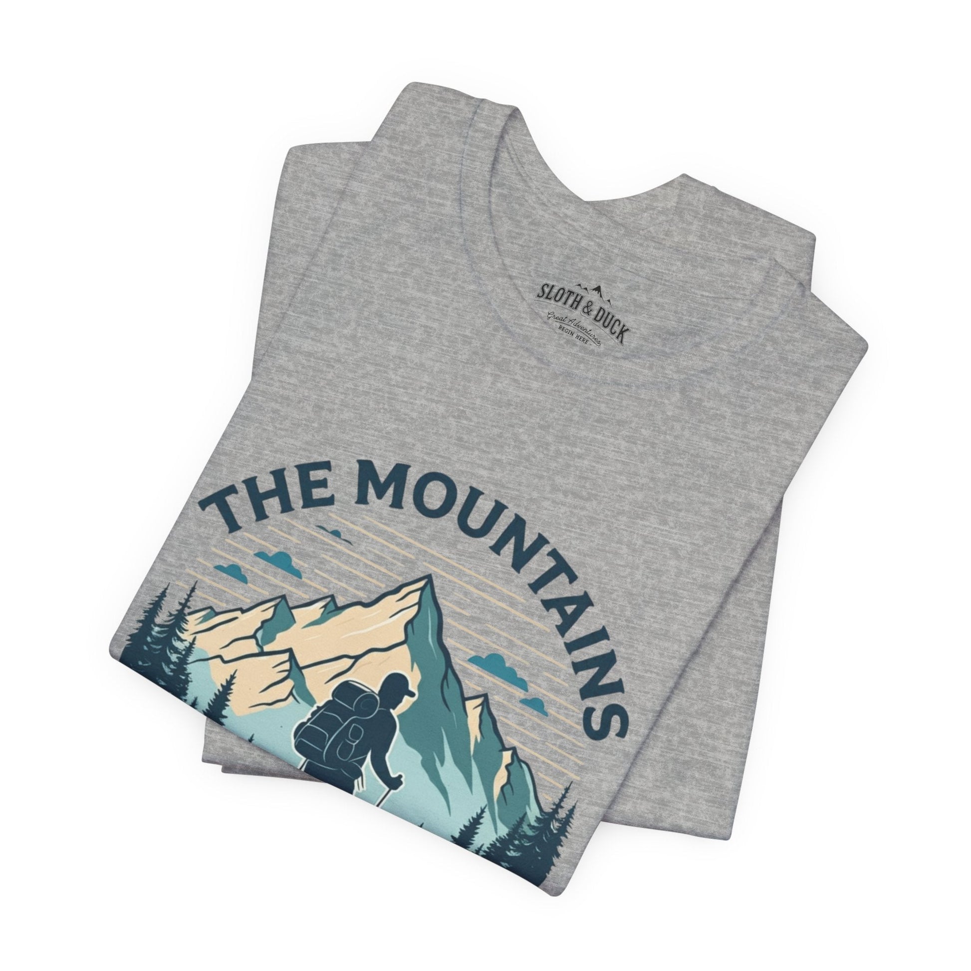 "The Mountains Are Calling" Men's T-Shirt - Athletic Heather - Sloth & Duck