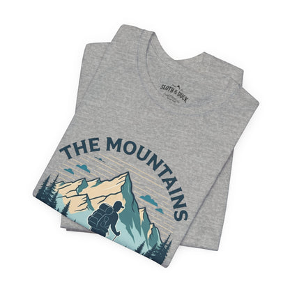 "The Mountains Are Calling" Men's T-Shirt - Athletic Heather - Sloth & Duck