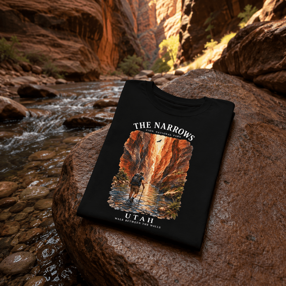 The Narrows Utah National Park Mountain T-Shirt -Black - Sloth & Duck