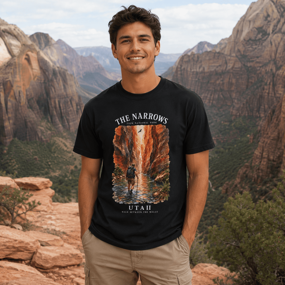 The Narrows Utah National Park Mountain T-Shirt -Black - Sloth & Duck