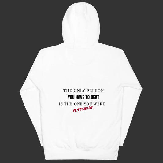 "The only person you have to beat is the one you were yesterday" Motivational Hoodie - Charcoal Heather - Sloth & Duck