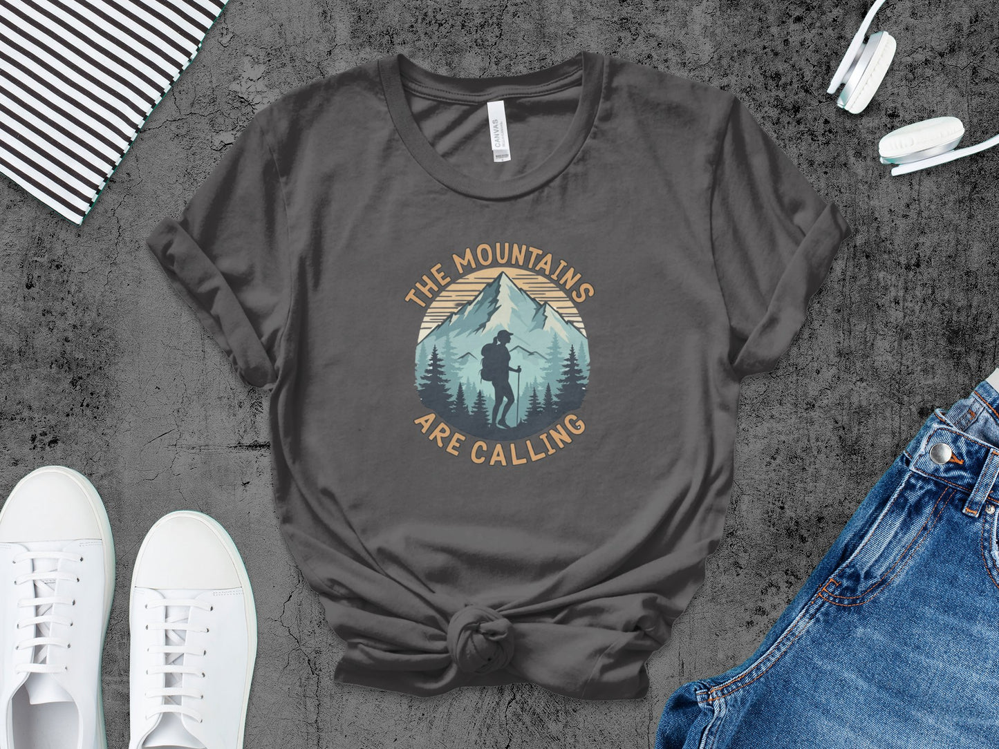 the mountains are calling dark grey short sleeve shirt