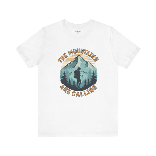 the mountains are calling white short sleeve shirt