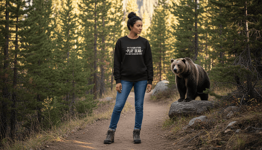 "Tip: If a Bear Attacks, Play Dead" Bear Sweatshirt - S - Sloth & Duck