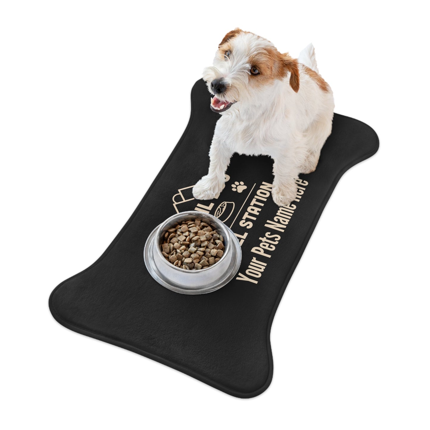 Trail Dog Fuel Station Personalized Pet Feeding Mat -Bone shape (19" x 14") - Sloth & Duck