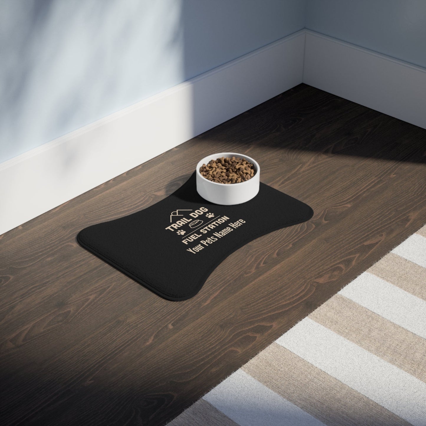 Trail Dog Fuel Station Personalized Pet Feeding Mat -Bone shape (19" x 14") - Sloth & Duck
