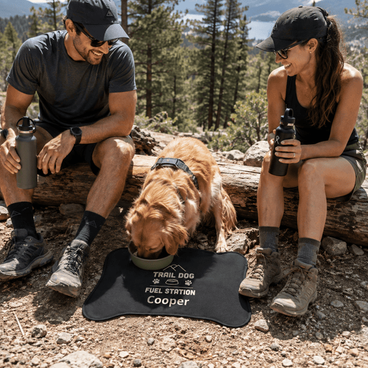 Trail Dog Fuel Station Personalized Pet Feeding Mat -Bone shape (19" x 14") - Sloth & Duck