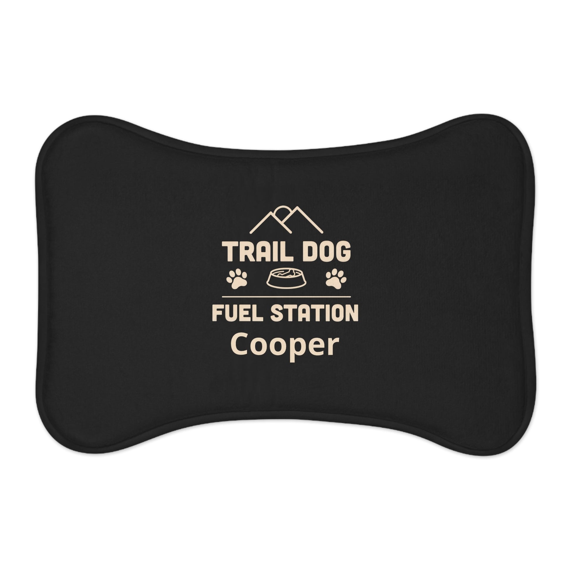 Trail Dog Fuel Station Personalized Pet Feeding Mat -Bone shape (19" x 14") - Sloth & Duck