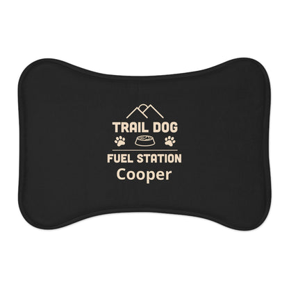 Trail Dog Fuel Station Personalized Pet Feeding Mat -Bone shape (19" x 14") - Sloth & Duck