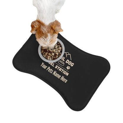 Trail Dog Fuel Station Personalized Pet Feeding Mat -Bone shape (19" x 14") - Sloth & Duck