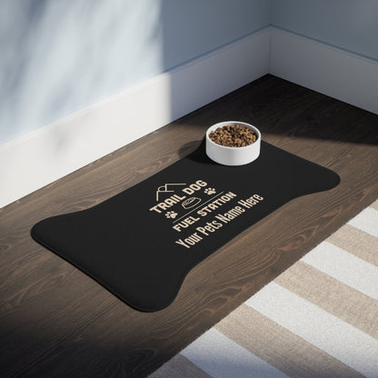 Trail Dog Fuel Station Personalized Pet Feeding Mat -Bone shape (19" x 14") - Sloth & Duck