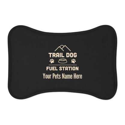 Trail Dog Fuel Station Personalized Pet Feeding Mat -Bone shape (19" x 14") - Sloth & Duck
