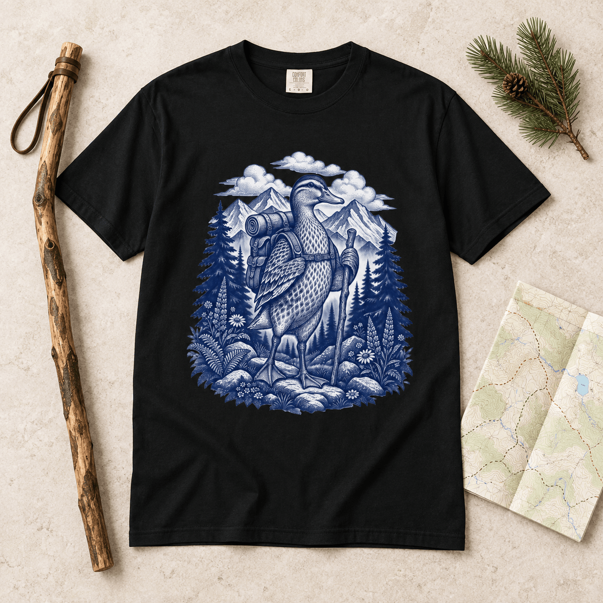 Trail Duck Hiking T-Shirt -Black - Sloth & Duck
