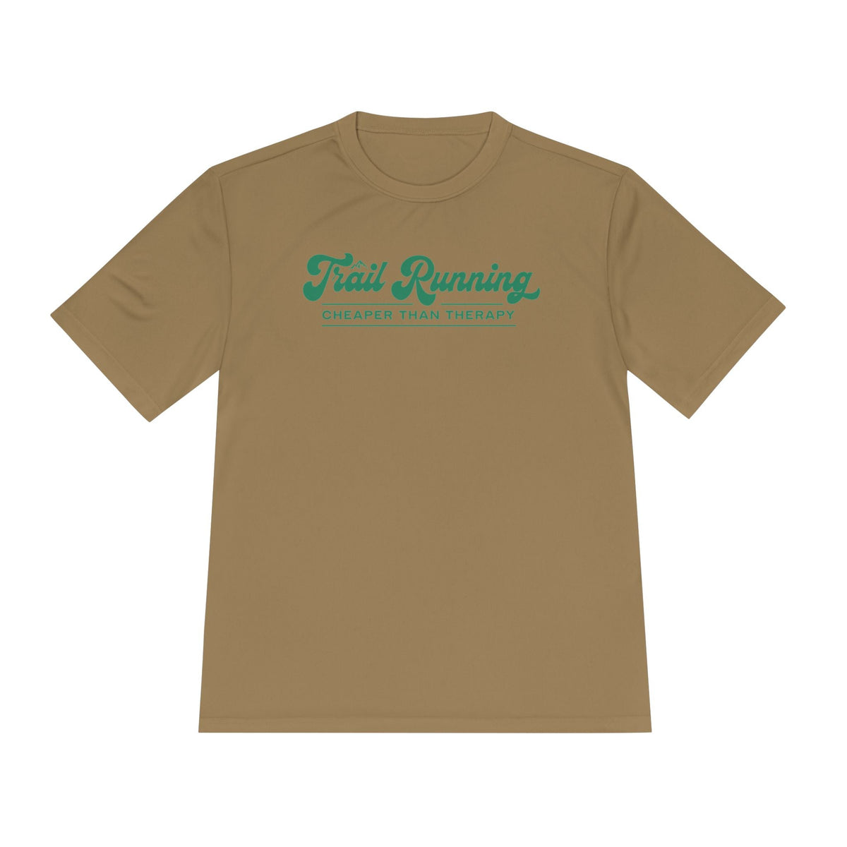 Trail Running Cheaper Than Therapy Performance T-Shirt -Coyote Brown - Sloth & Duck
