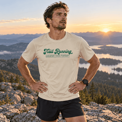 Trail Running Cheaper Than Therapy Performance T-Shirt -White - Sloth & Duck