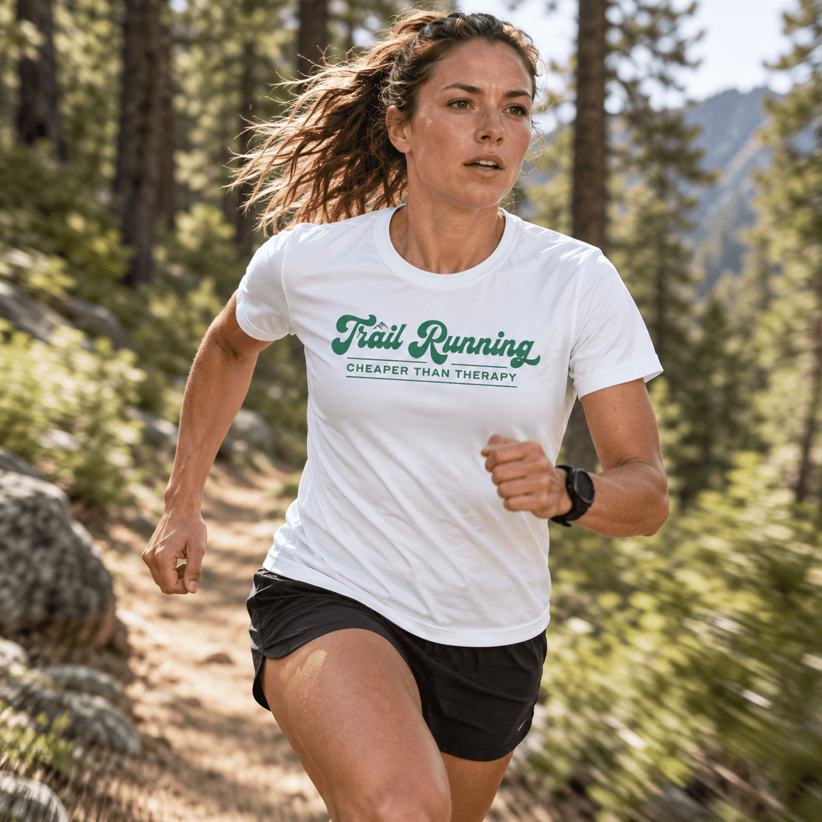 Trail Running Cheaper Than Therapy Performance T-Shirt -White - Sloth & Duck