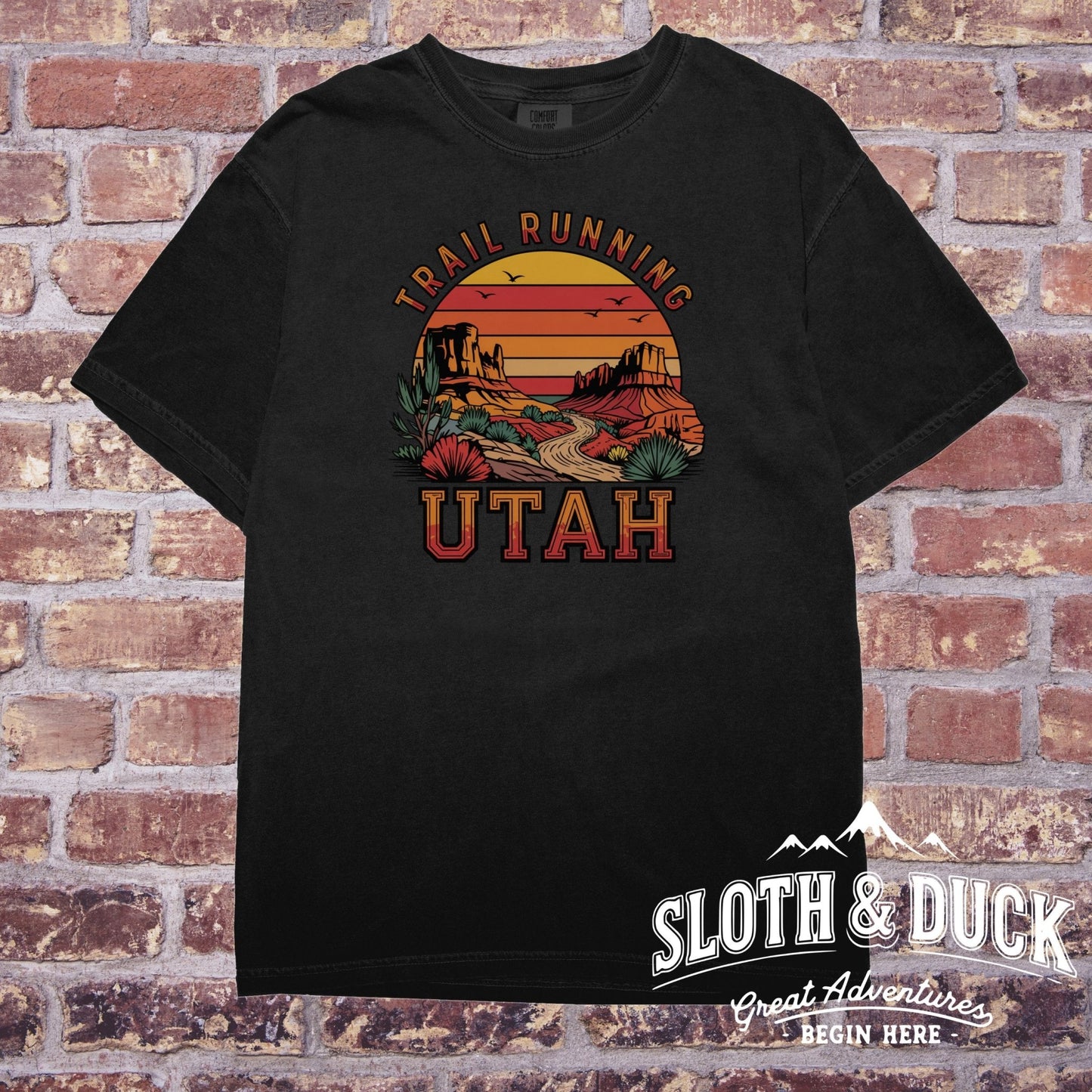 "Trail Running Utah" Vintage Sunset T-Shirt - T-Shirt - Sloth & Duck