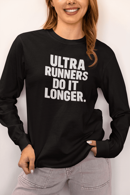 "Ultra Runners Do It Longer" Long Sleeve T-Shirt - Black - Sloth & Duck
