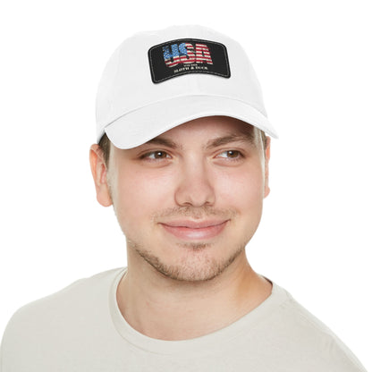 USA Flag Leather Patch Dad Hat, Sloth & Duck Vintage Americana Cap - Black / Black patch - Sloth & Duck