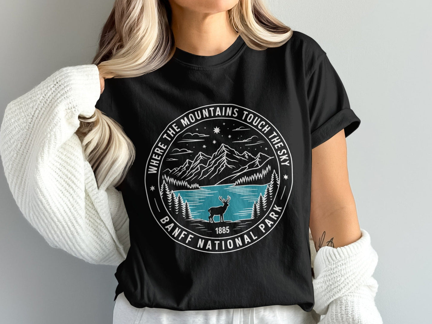 "Where The Mountains Touch The Sky" Banff National Park T-Shirt - S - Sloth & Duck