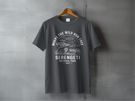 "Where The Wild Run Free" Serengeti National Park T-Shirt - S - Sloth & Duck
