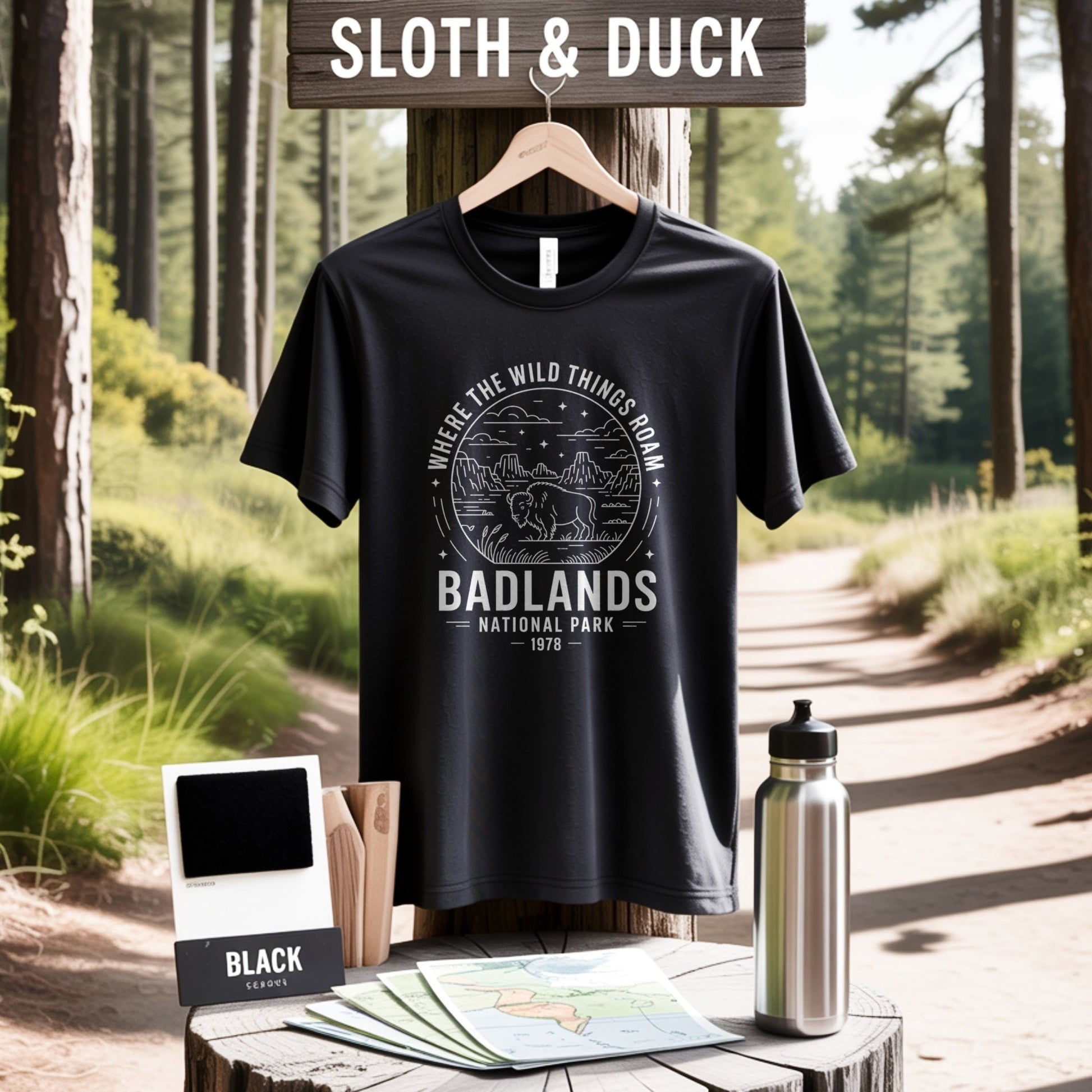 "Where The Wild Things Roam" Badlands National Park T-Shirt - S - Sloth & Duck