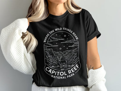 "Where the Wild Things Roam" Capitol Reef National Park Deer T-Shirt - S - Sloth & Duck