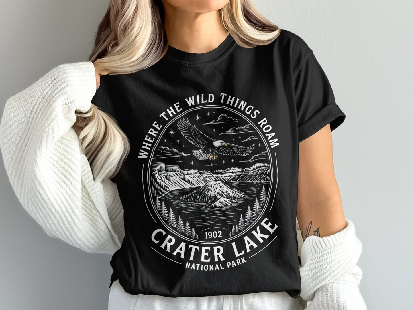"Where The Wild Things Roam" Crater Lake National Park Shirt - S - Sloth & Duck
