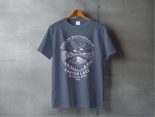 "Where The Wild Things Roam" Crater Lake National Park T-Shirt - S - Sloth & Duck