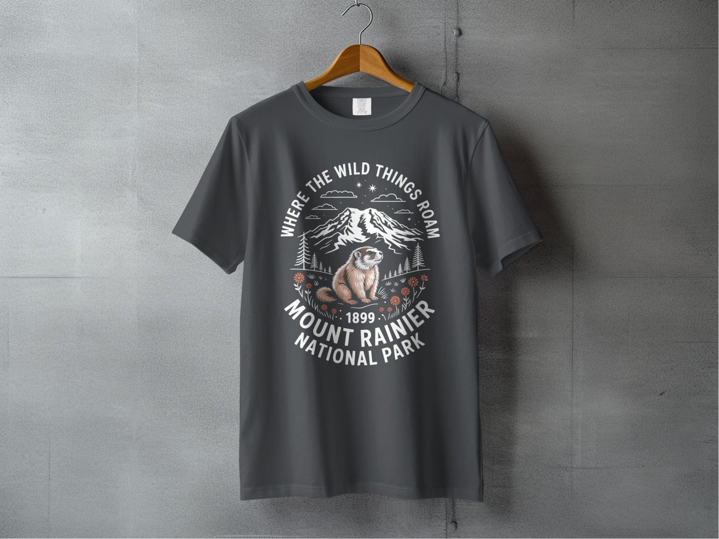 "Where The Wild Things Roam" Mount Rainier National Park Marmot T-Shirt - S - Sloth & Duck