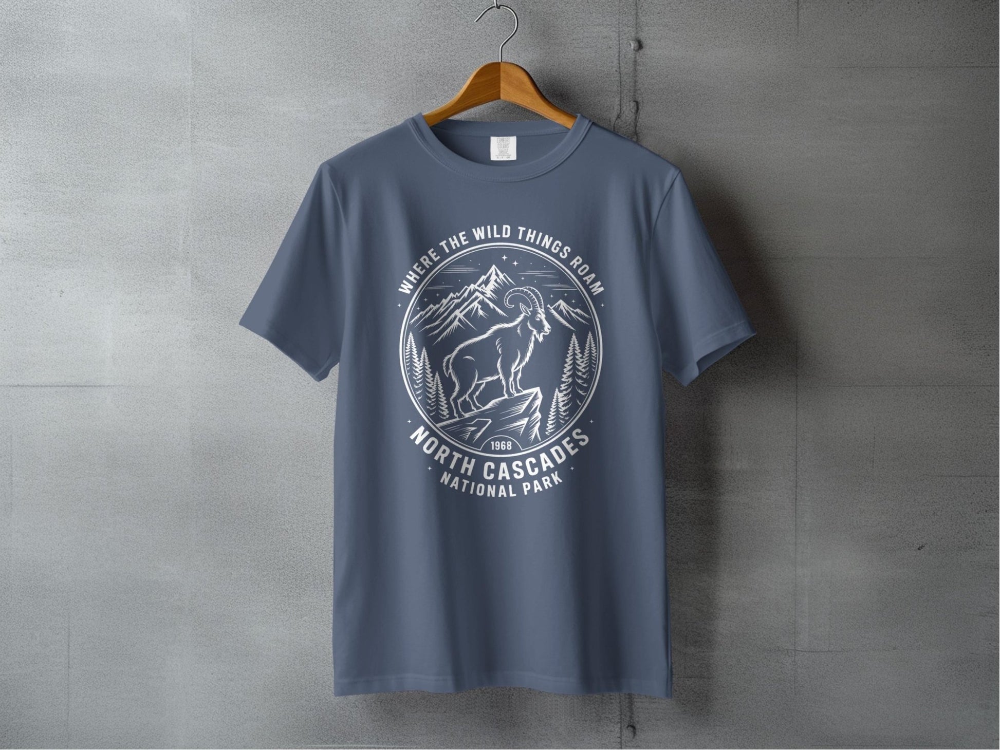 "Where the Wild Things Roam" North Cascades National Park Mountain Goat T-Shirt - S - Sloth & Duck