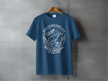 "Where the Wild Things Roam" North Cascades National Park Mountain Goat T-Shirt - S - Sloth & Duck