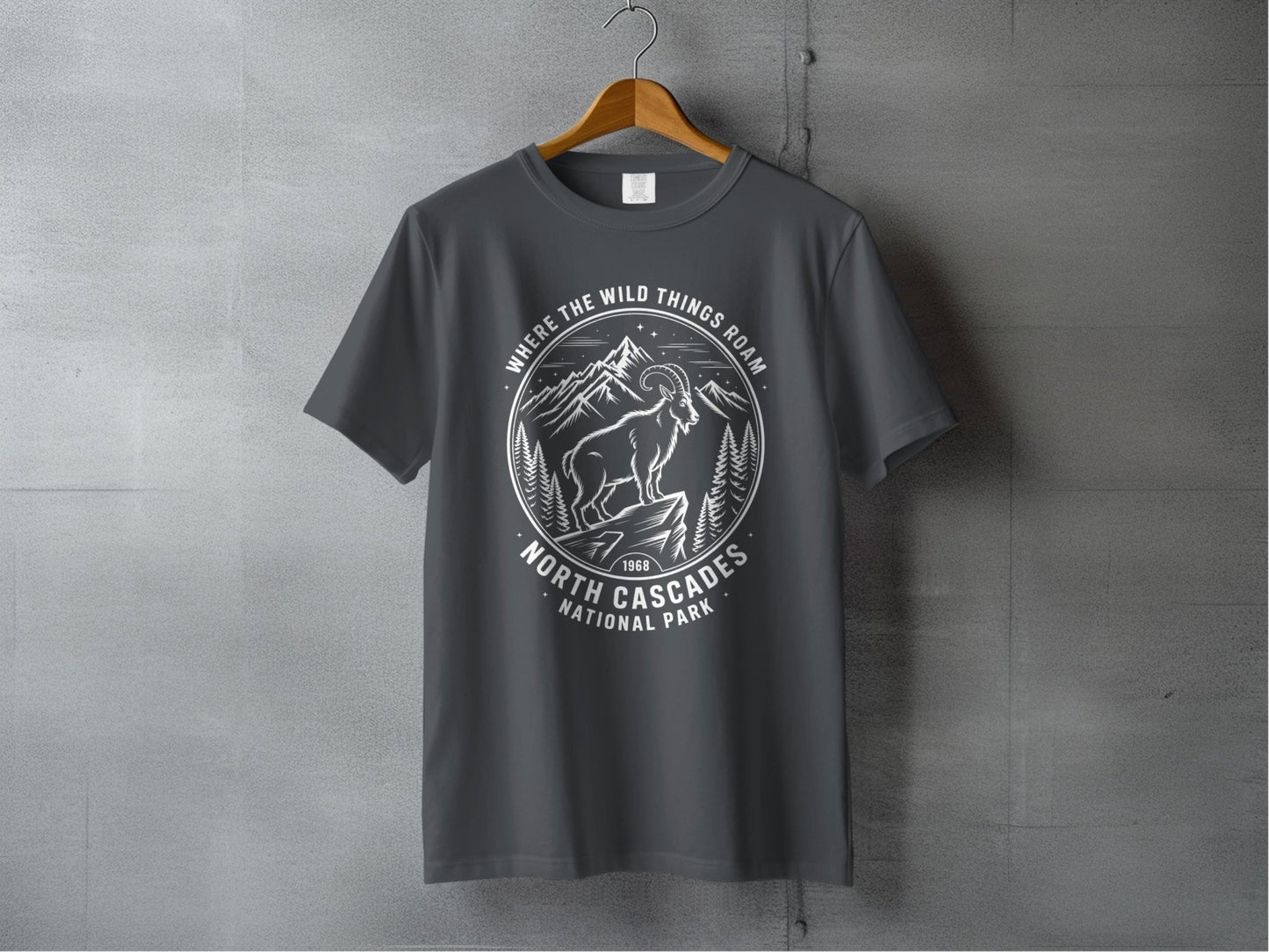 "Where the Wild Things Roam" North Cascades National Park Mountain Goat T-Shirt - S - Sloth & Duck