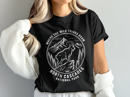 "Where the Wild Things Roam" North Cascades National Park Mountain Goat T-Shirt - S - Sloth & Duck
