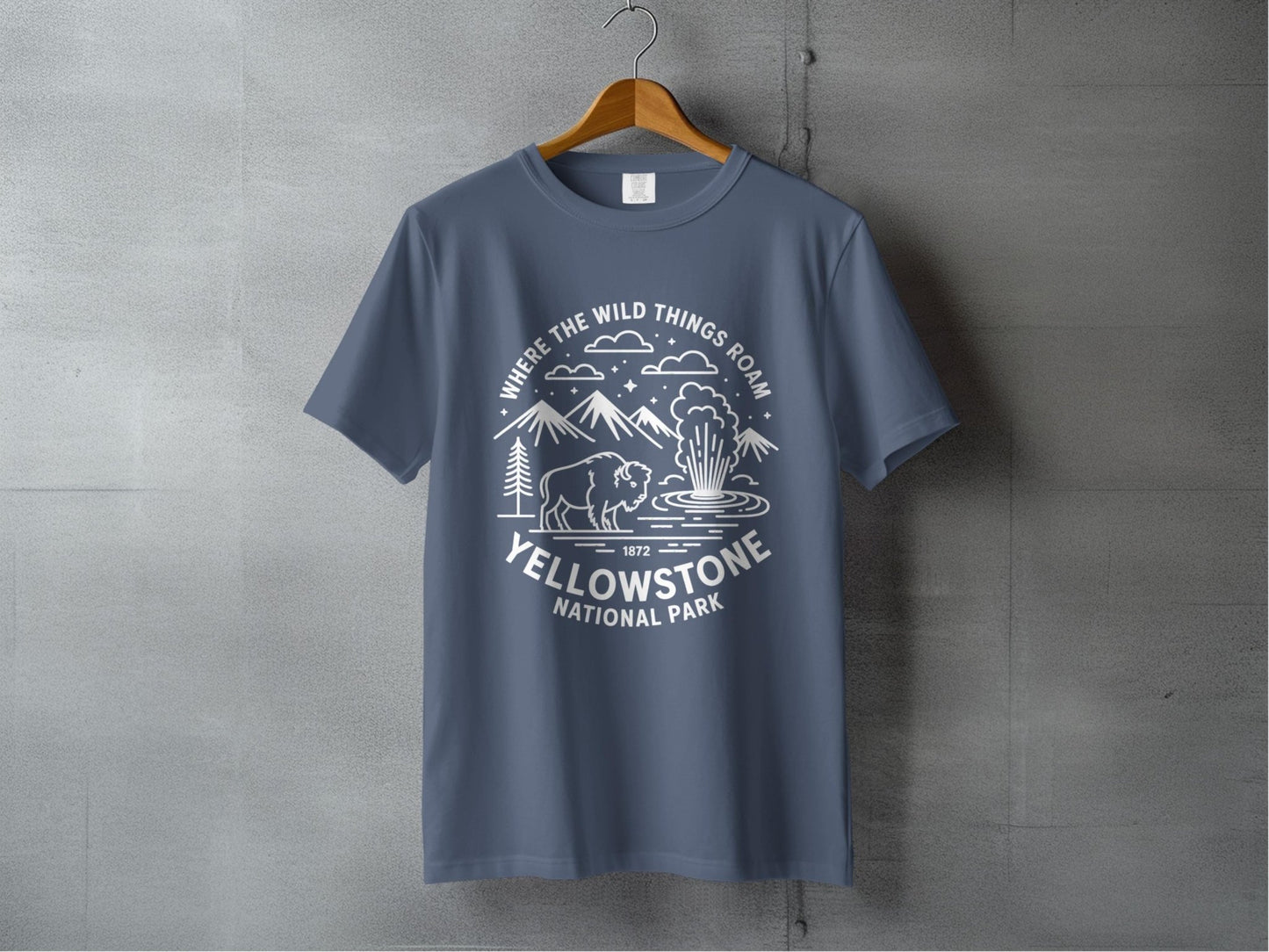 "Where The Wild Things Roam" Yellowstone National Park Buffalo T-Shirt - S - Sloth & Duck