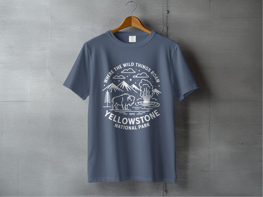 "Where The Wild Things Roam" Yellowstone National Park Buffalo T-Shirt - S - Sloth & Duck