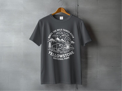 "Where The Wild Things Roam" Yellowstone National Park Buffalo T-Shirt - S - Sloth & Duck