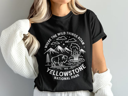 "Where The Wild Things Roam" Yellowstone National Park Buffalo T-Shirt - S - Sloth & Duck