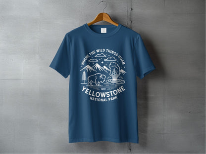 "Where The Wild Things Roam" Yellowstone National Park Buffalo T-Shirt - S - Sloth & Duck