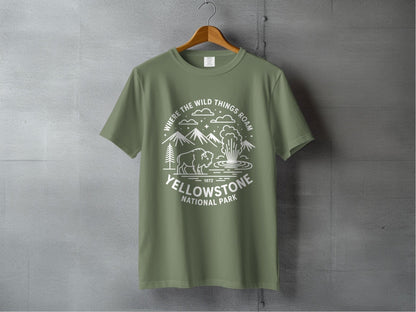 "Where The Wild Things Roam" Yellowstone National Park Buffalo T-Shirt - S - Sloth & Duck