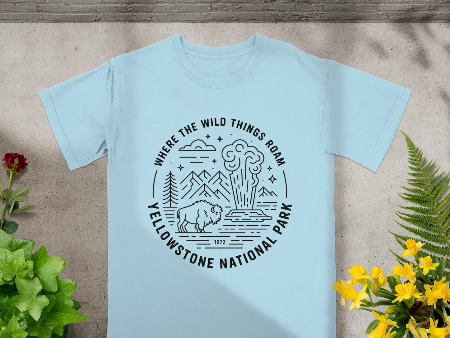 "Where The Wild Things Roam" Yellowstone National Park T-Shirt - S - Sloth & Duck