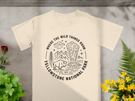 "Where The Wild Things Roam" Yellowstone National Park T-Shirt - S - Sloth & Duck